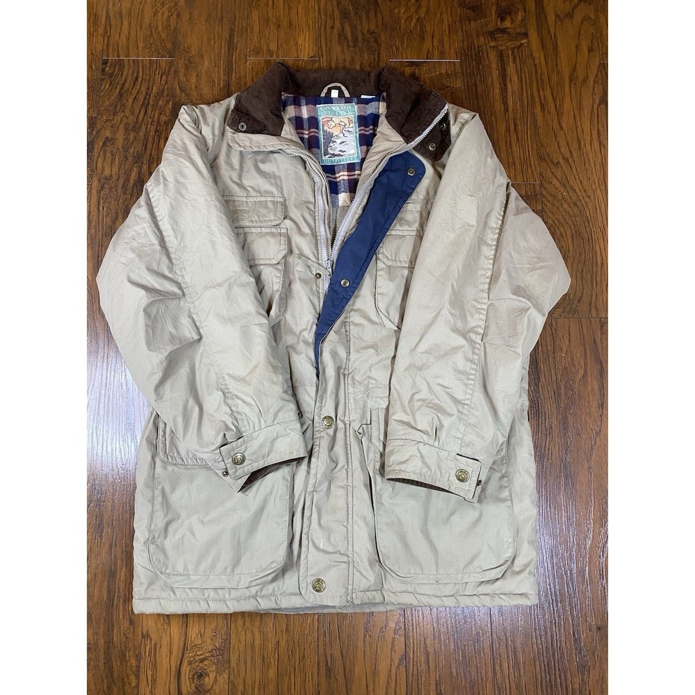 Canyon Guide Outfitters Mens Tan Flannel Lined Field Jacket Barn Coat Size L